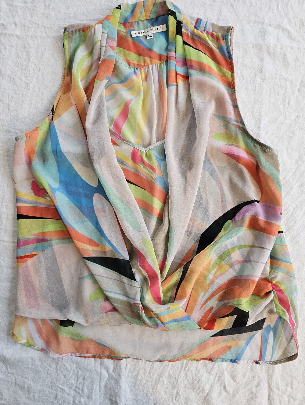 Trina Turk Colorful Abstract Sleeveless Top Size XL